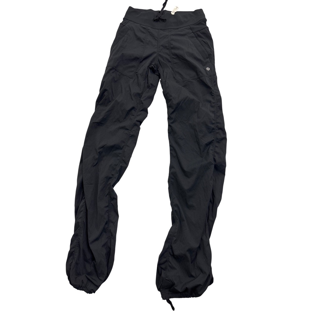 Lululemon Dance Studio Pants Black Pinstripe Ruched Joggers Size 2